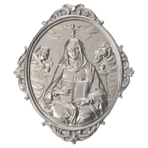 Medaglione confraternita Madonna con libro e angeli