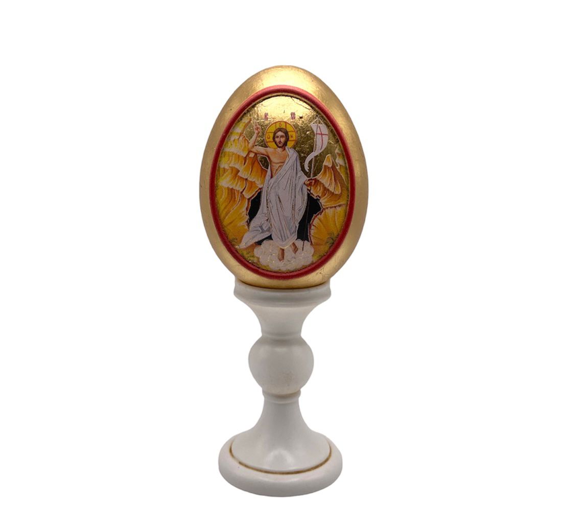Uovo icona Cristo Risorto decorato con foglia Oro - immagine 3