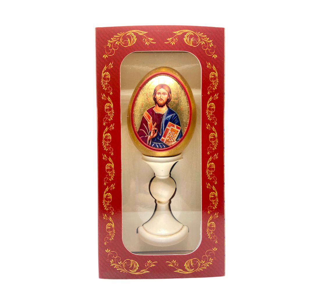 Uovo Icona Gesù Maestro Decorato Con Foglia Oro