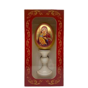 Uovo Icona Madonna della Tenerezza Decorato Con Foglia Oro