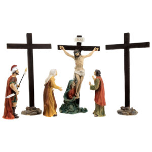 Scena Crocifissione con soldato e Maria statue 9 cm