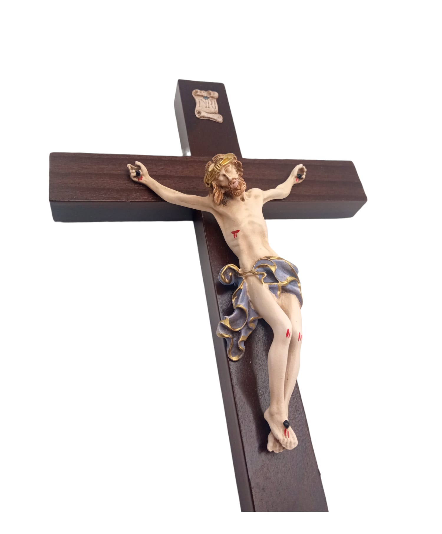 Croce in Noce massello con Cristo dipinto - immagine 3