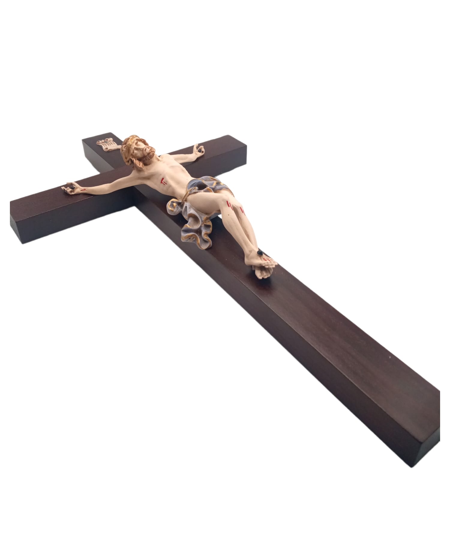 Croce in Noce massello con Cristo dipinto - immagine 5