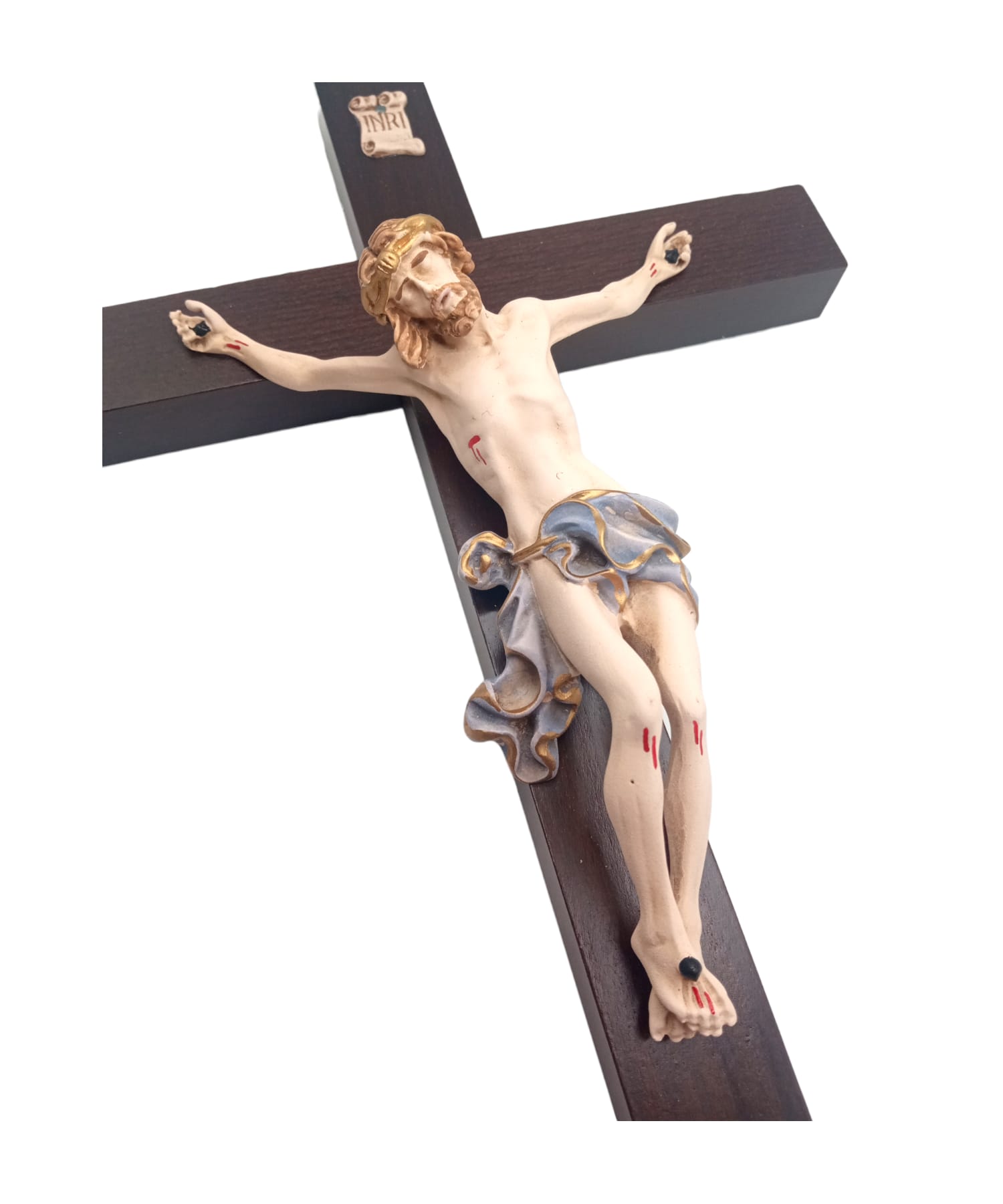 Croce in Noce massello con Cristo dipinto - immagine 3