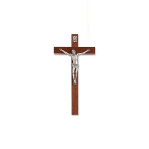 Croce in legno Mogano con Cristo in metallo 20 cm