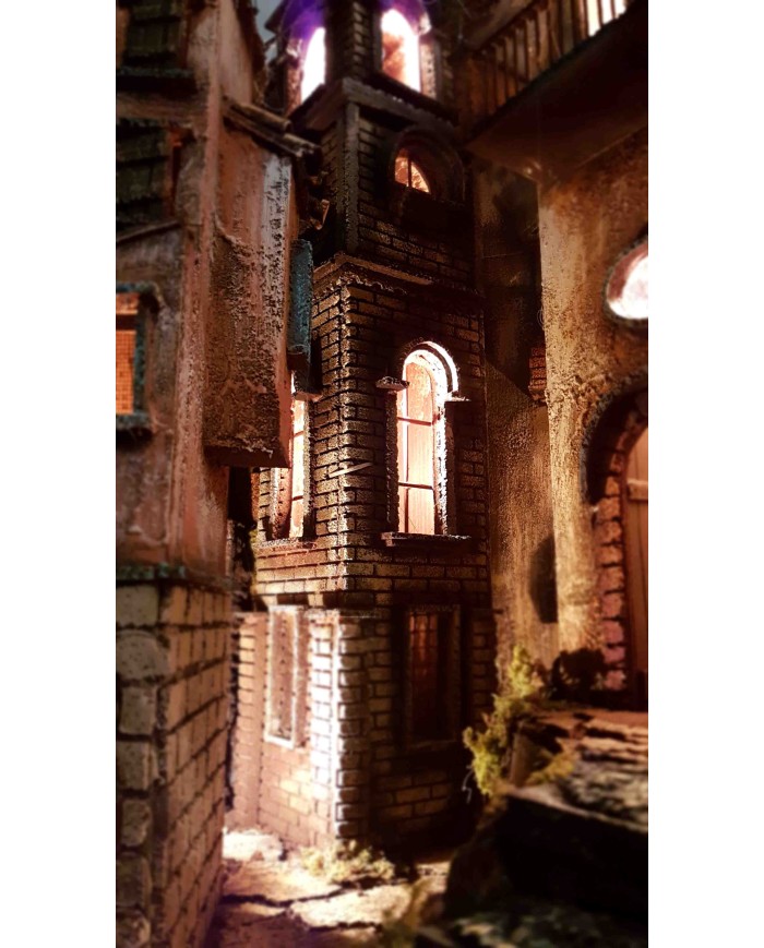 Borgo Presepe napoletano stile 700 con camino effetto fumo 60x80x96 cm - immagine 5