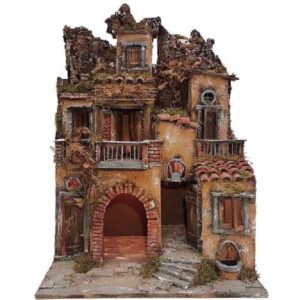 Borgo presepe stile 700 con Impianto luci e fontana 50x70x40 cm