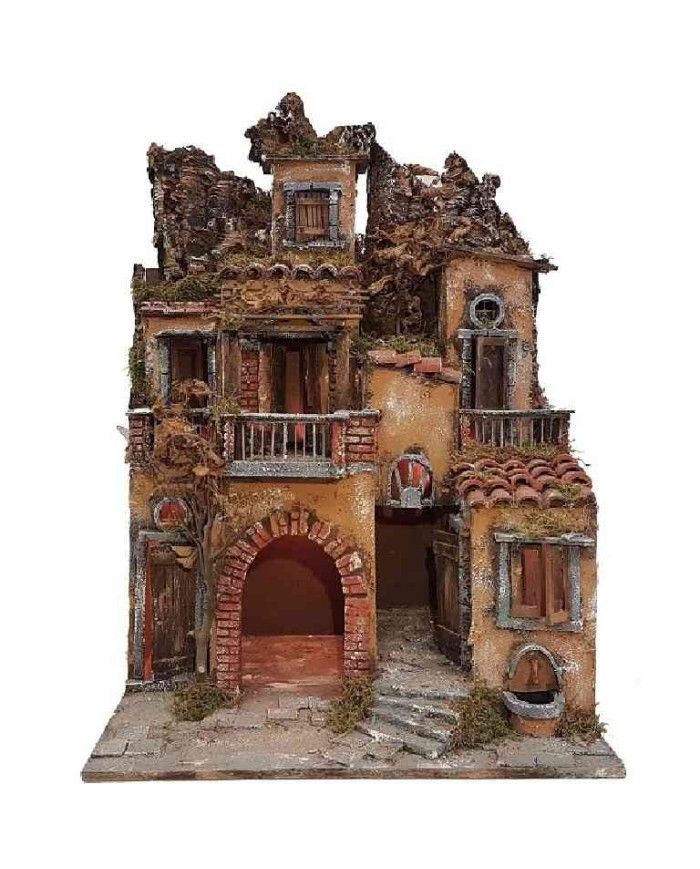 Borgo presepe stile 700 con Impianto luci e fontana 50x70x40 cm