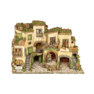 Borgo Presepe stile 700 con luci forno e fontana 80x40x55 cm