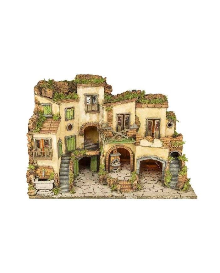 Borgo Presepe stile 700 con luci forno e fontana 80x40x55 cm