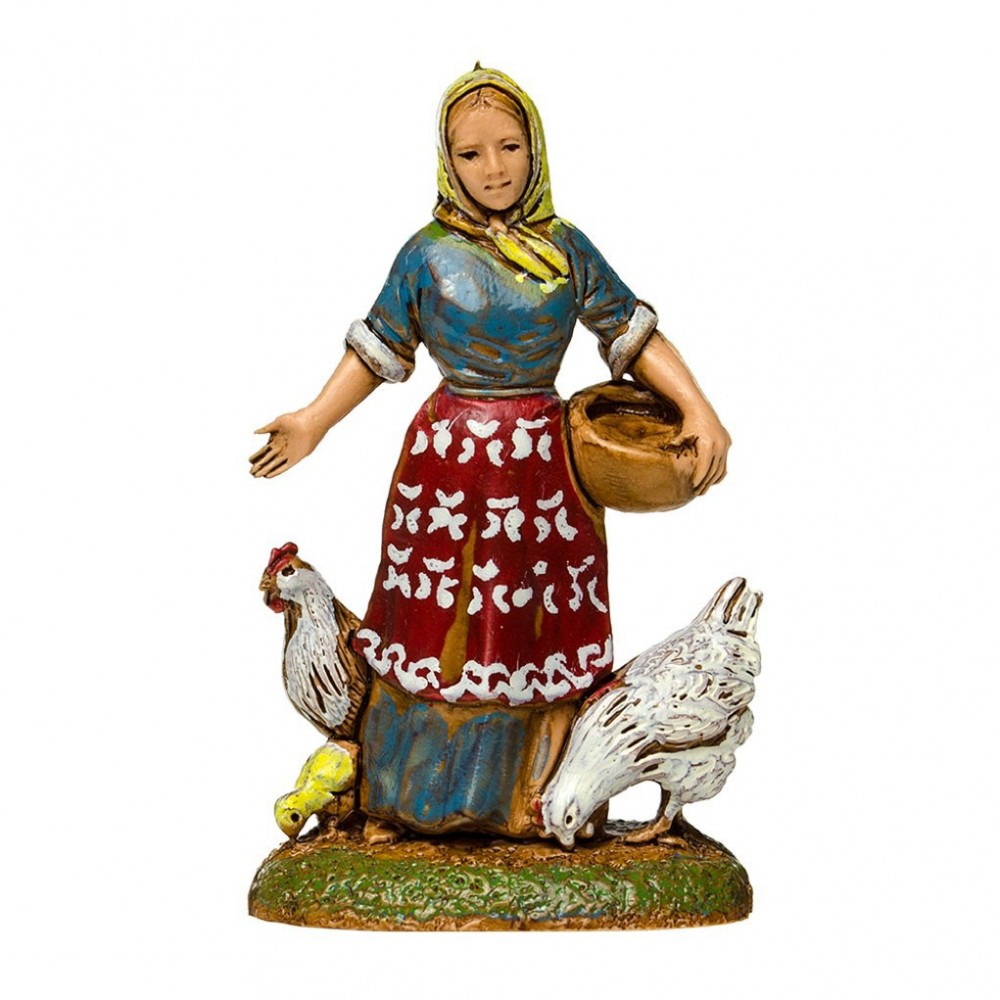 Pastore Statuina Donna con Galline 6 cm
