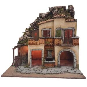 Presepe Borgo stile 700 napoletano con luci e fontana 60x41x57 cm