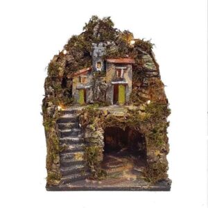 Presepe napoletano artigianale con luci led 24x30x20 cm