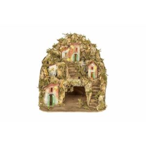 Presepe paesaggistico napoletano artigianale con luci 30x25x30 cm