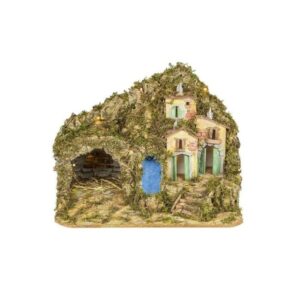 Presepe paesaggistico napoletano artigianale con luci a led e cascata 54x35x40cm