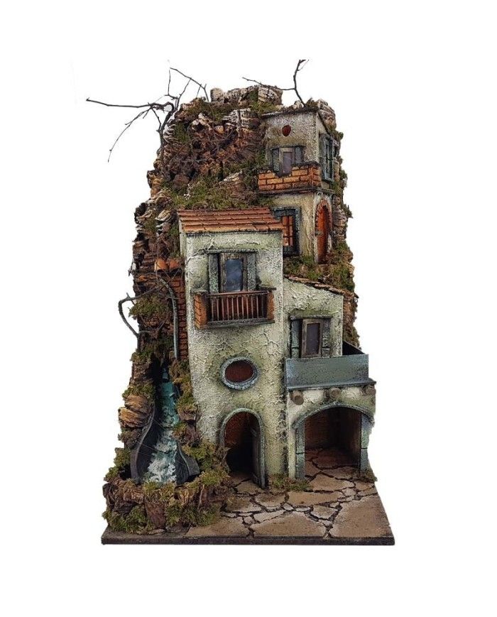 Presepe Borgo napoletano stile 700 con cascata 50x40x70 cm