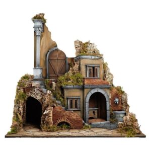 Presepe napoletano artigianale casolare con tempio 70X50X82