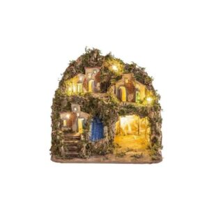 Presepe napoletano con luci e cascata 35x30x30 cm