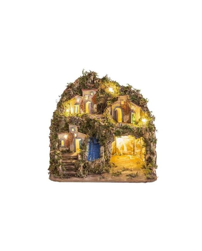 Presepe napoletano con luci e cascata 35x30x30 cm