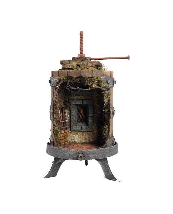 Presepe casolare napoletano in torchio per vino 30 cm