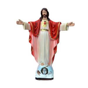 Statua Sacro Cuore di Gesù braccia aperte in resina 30 cm