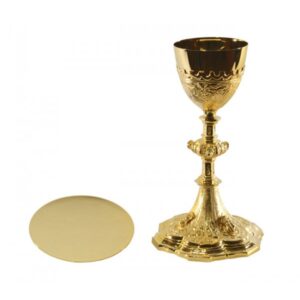 Calice e patena in ottone con custodia