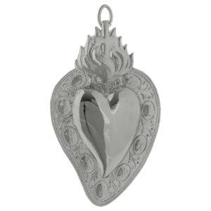 Cuore votivo croce e fiamma 13.5x8 cm