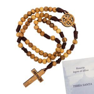 Rosario In Legno Ulivo Con Croce Jerusalem