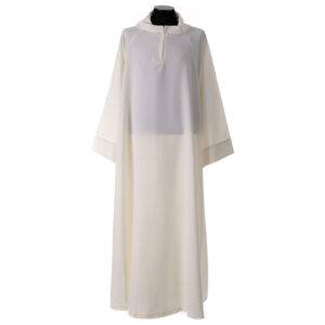 Camice raglan finto cappuccio con zip avorio microfibra