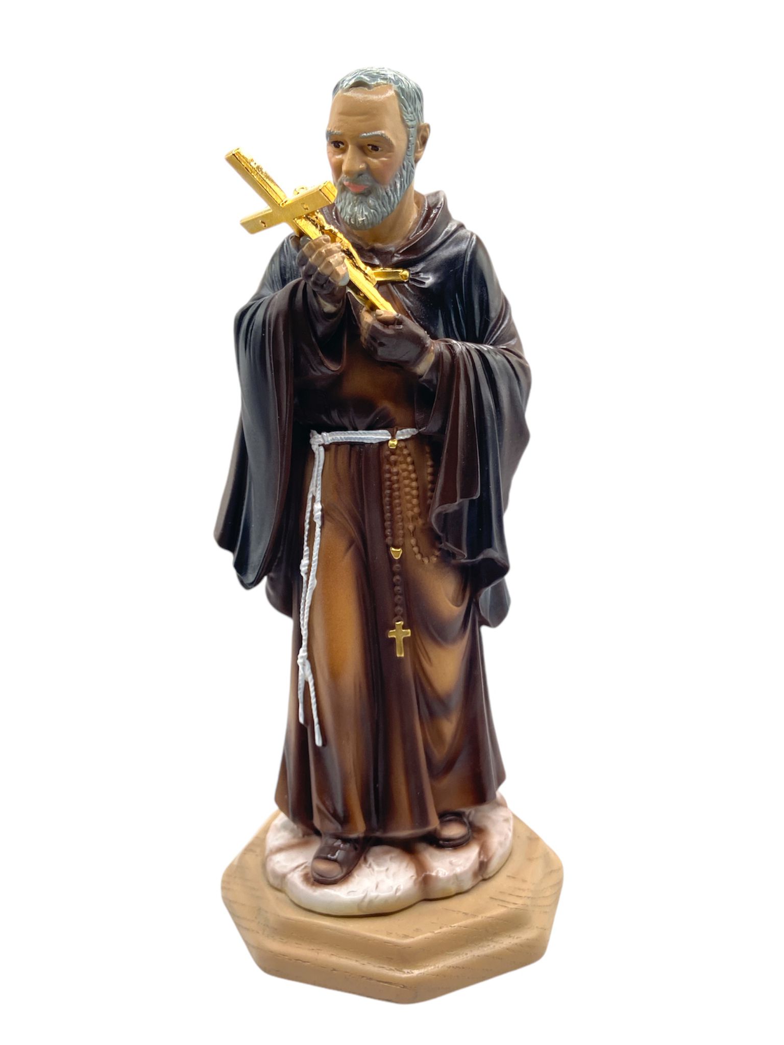 Statua di San Pio in cammino con mantellina 20 cm