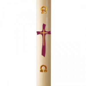 Cero Pasquale in cera con Croce rossa in rilievo 8x120 cm