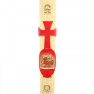 Cero Pasquale in cera Agnello rosso in rilievo 8x120 cm