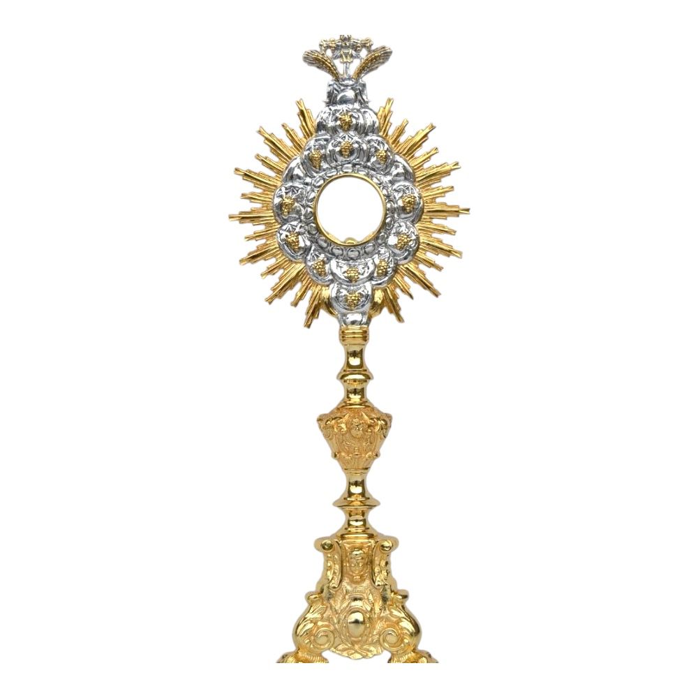 Ostensorio barocco in ottone oro argento 60 cm