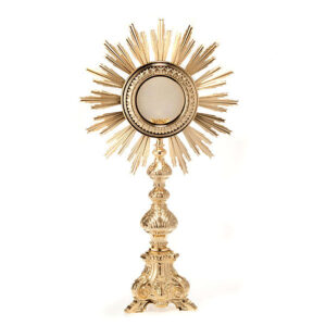 Ostensorio barocco bronzo dorato per ostia 16 cm