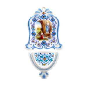 Acquasantiera effetto ceramica Madonna di Lourdes