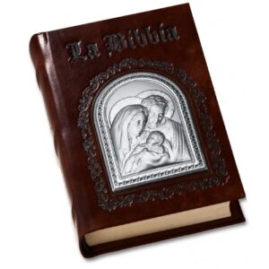 Bibbia in pelle con placca in argento